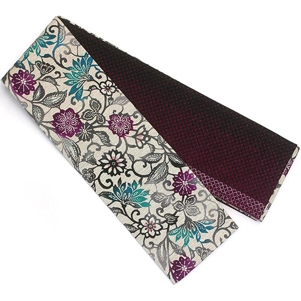 Amazon | 半幅帯 絹交織 紅型風 染リバーシブル半巾帯 細帯